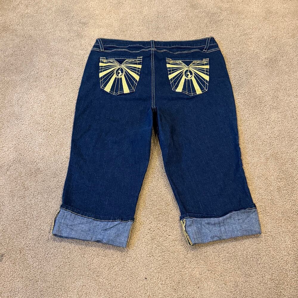 Vintage Baby Phat Jeans Sz 16 Blue Denim Cropped Capri Embroidered Pockets Y2K